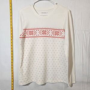 Lucky Brand Thermal Top Size S White w Red Snowflake Pattern Long Sleeve Shirt